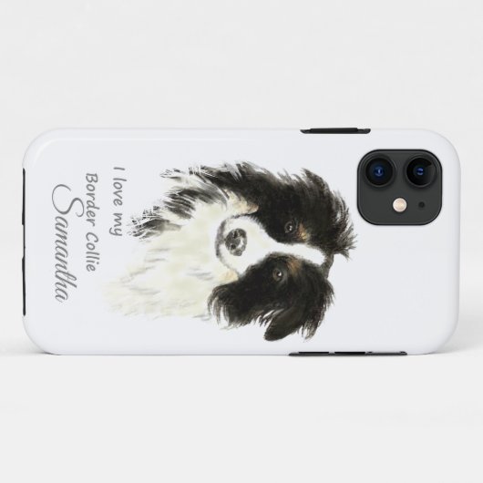 私は私のコリー縁どドッグ引用文名前をカスタムするが大好き Case-Mate iPhoneケース (裏面(横))