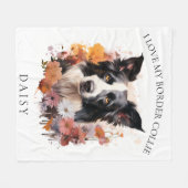 私は私のコリー縁どフローラドッグポートレートが大好き フリースブランケット (正面(横))