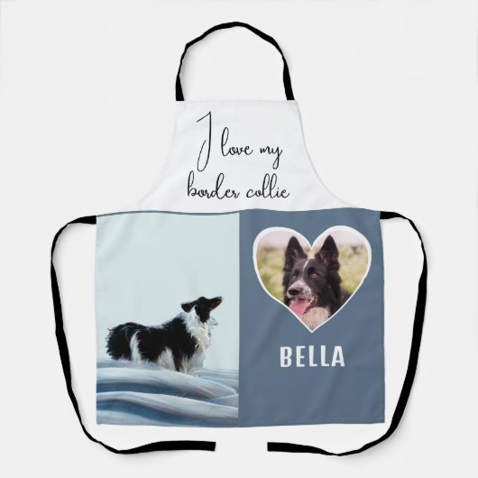 私は私のコリ縁どースケッチ犬の写真の名前が大好き エプロン (正面)