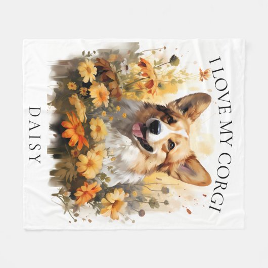 私は私のコーギドッグフローラポートレート フリースブランケット (正面(横))