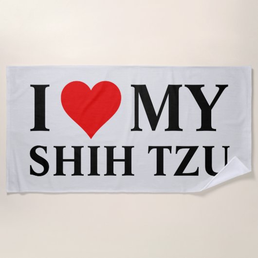 私は私のシーズー（犬）Tzuが大好き ビーチタオル (正面)