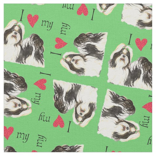 私は私のシーズー（犬）Tzuが大好き ファブリック (クローズアップ)