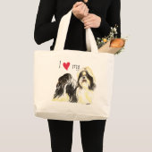 私は私のシーズー（犬）Tzuが大好き ラージトートバッグ (正面(商品))