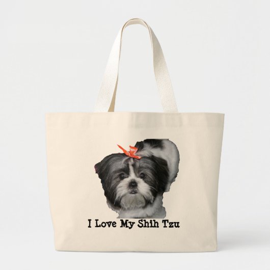 私は私のシーズー(犬) Tzuを愛します ラージトートバッグ (正面)