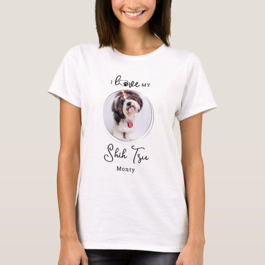 私は私のシーズー(犬)Tzuパーソナライズされたかわいい犬の写真が大好き Tシャツ (正面)