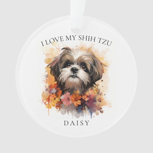 私は私のシーズー（犬）Tzuフローラドッグポートレート オーナメント (正面)