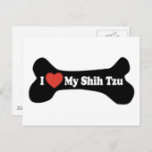 私は私のシーズー(犬)Tzu大好き – Dog Bone ポストカード (正面/裏面)