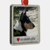 私は私のスムーズなコリー写真クリスマスが大好き メタルオーナメント (右)