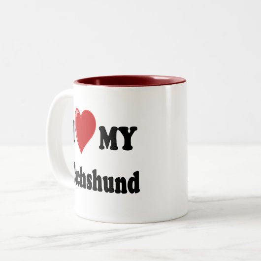 私は私のダックスフント犬のギフト及び服装を愛します ツートーンマグカップ (正面左)