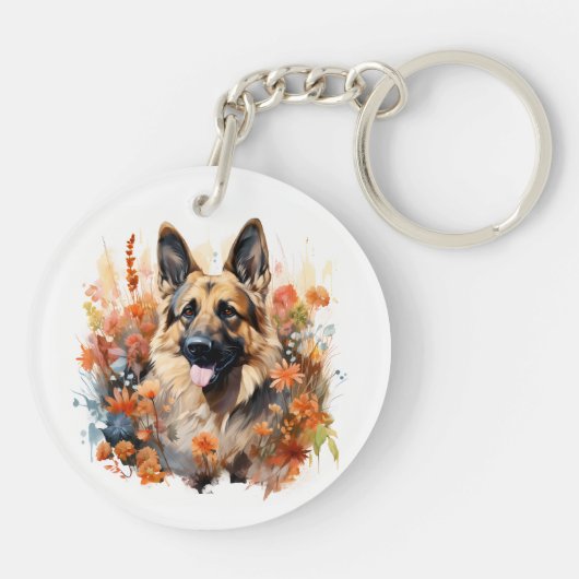 私は私のドイツの羊飼いフローラ犬のポートレートが大好き キーホルダー (裏面)