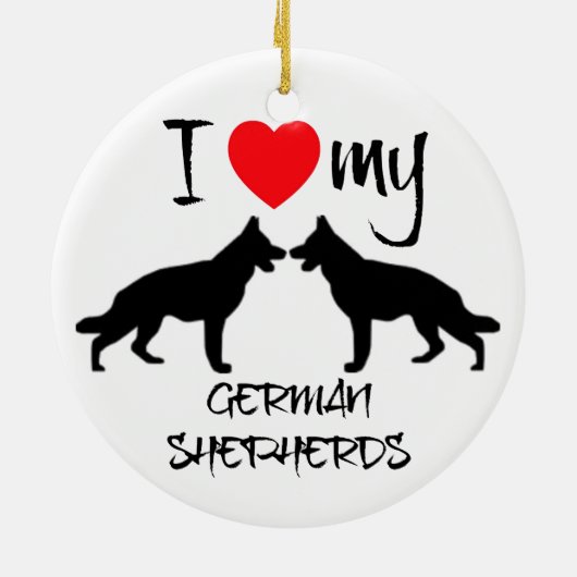 私は私のドイツの羊飼い犬を2匹ハート セラミックオーナメント (裏面)