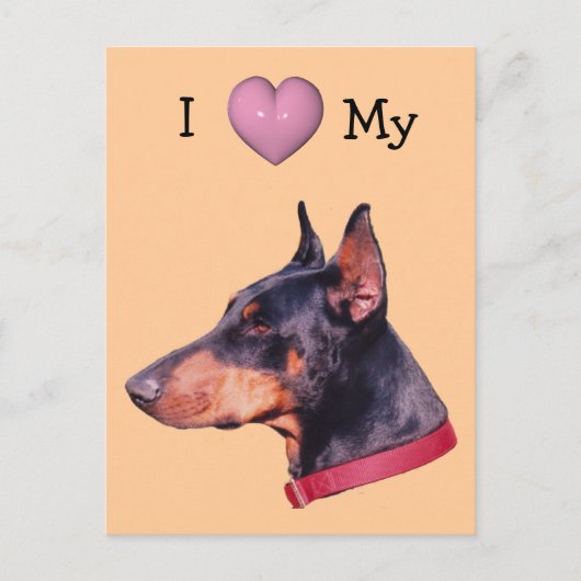 私は私のドバーマンドッグハート葉書が大好き ポストカード (正面)