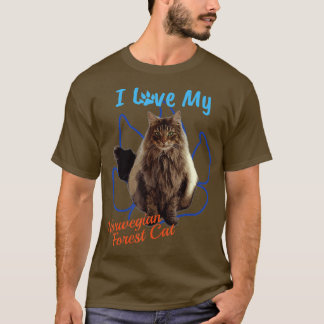 私は私のノルウェーの森の猫の猫好きポープリントが大好き Tシャツ