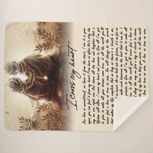 私は私のハートカップル黄金記念日ギフトを渡る シェルパブランケット (正面(横))