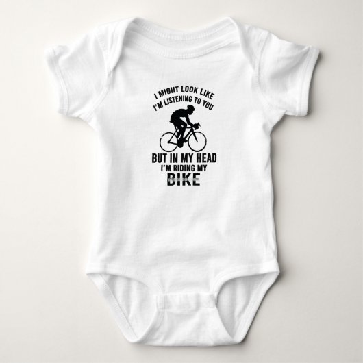 私は私のバイクTシャツに乗って頭を持っている ベビーボディスーツ (正面)