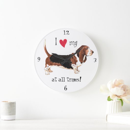 私は私のバスセットハウンドが大好き ラージ壁時計 (ホーム)