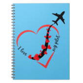 私は私のパイロット、ハート、航空、航空機、飛行機が大好き ノートブック (正面)
