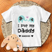 私は私のパパ可愛い象のハート名前をカスタムする ベビーTシャツ
