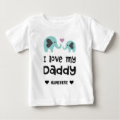 私は私のパパ可愛い象のハート名前をカスタムする ベビーTシャツ (正面)