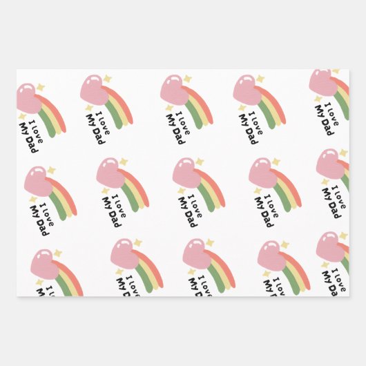 私は私のパパ父の日の誕生日の贈り物デザインが大好き ラッピングペーパーシート (正面3)