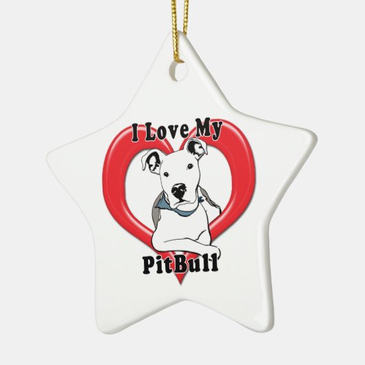 私は私のピットブルのロゴを愛します セラミックオーナメント (左)