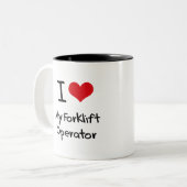 私は私のフォークリフトオペレータを愛します ツートーンマグカップ (正面左)