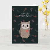 私は私のフクロウであなたを愛するハートかわいい大きな目フクロウ カード (黄色い花)