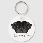 私は私のブラックパグかわいいブラックパグとラブ引用文 キーホルダー (正面)
