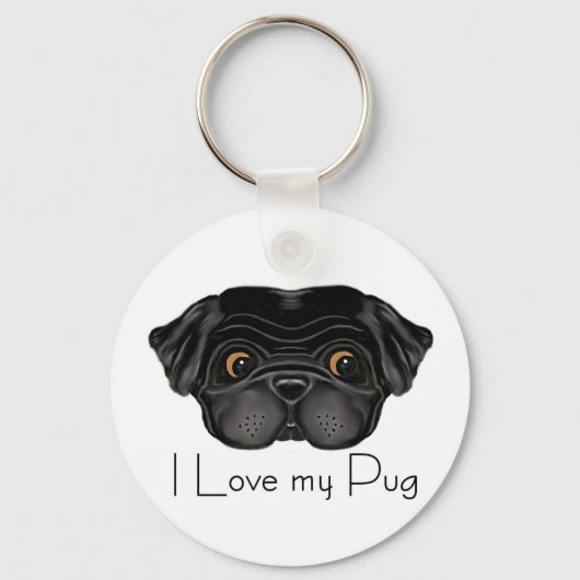 私は私のブラックパグかわいいブラックパグとラブ引用文 キーホルダー (正面)
