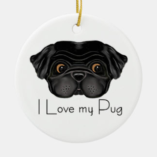 私は私のブラックパグかわいいブラックパグとラブ引用文 セラミックオーナメント