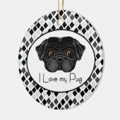 私は私のブラックパグかわいいブラックパグとラブ引用文 セラミックオーナメント (左)