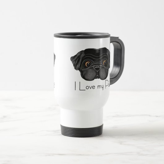 私は私のブラックパグかわいいブラックパグとラブ引用文 トラベルマグ (正面右)