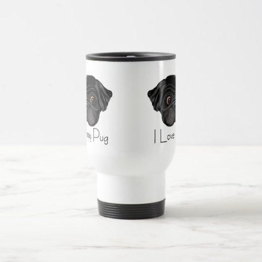 私は私のブラックパグかわいいブラックパグとラブ引用文 トラベルマグ (中央)