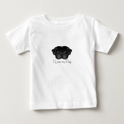 私は私のブラックパグかわいいブラックパグとラブ引用文 ベビーTシャツ (正面)