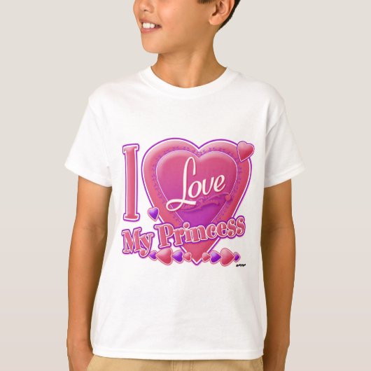 私は私のプリンセスピンク/紫が大好き – ハート Tシャツ (正面)