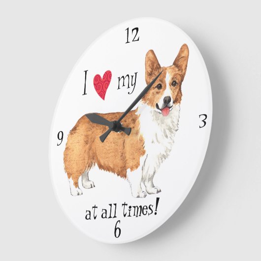 私は私のペンブロークウェルシュコーギーを愛する ラージ壁時計 (傾斜)