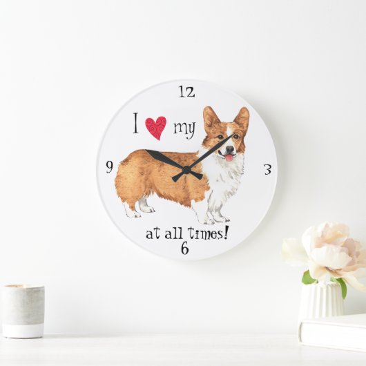 私は私のペンブロークウェルシュコーギーを愛する ラージ壁時計 (ホーム)