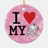 私は私のホッケーゴアリーが大好きクリスマスの装飾 セラミックオーナメント (正面)