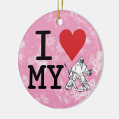 私は私のホッケーゴアリーが大好きクリスマスの装飾 セラミックオーナメント (左)