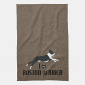 私は私のボストンテリアが大好き キッチンタオル (縦)