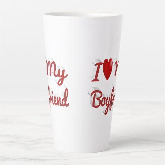 私は私のボーイフレンドかわいい赤い文字 カフェラテマグ (正面)