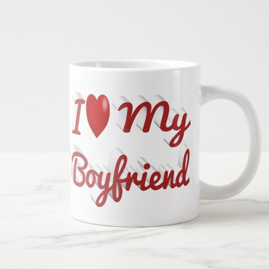 私は私のボーイフレンドかわいい赤い文字 ジャンボコーヒーマグカップ (右)