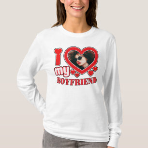 私は私のボーイフレンドが大好きカスタムハート写真 Tシャツ
