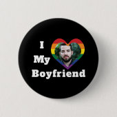 私は私のボーイフレンドが大好きゲイプライドLGBTQカスタムの写真 缶バッジ (正面)