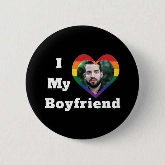 私は私のボーイフレンドが大好きゲイプライドLGBTQカスタムの写真 缶バッジ (正面)