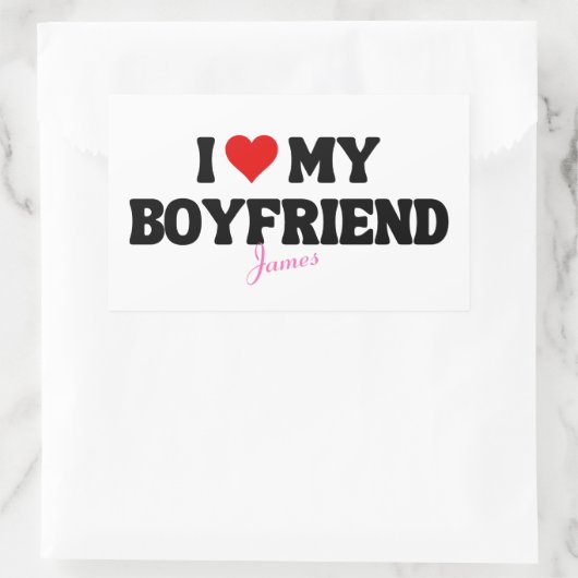 私は私のボーイフレンドが大好きハートロマンチック名前をカスタムする 長方形シール (バッグ)