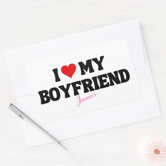 私は私のボーイフレンドが大好きハートロマンチック名前をカスタムする 長方形シール (封筒)