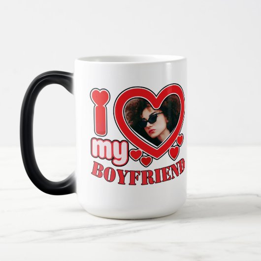 私は私のボーイフレンドが大好きパーソナライズされたハート写真 モーフィングマグカップ (左)