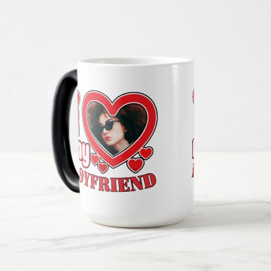 私は私のボーイフレンドが大好きパーソナライズされたハート写真 モーフィングマグカップ (正面左)