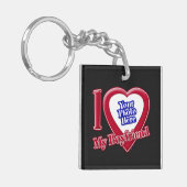 私は私のボーイフレンドが大好きフォト赤いハートブラック キーホルダー (正面左)